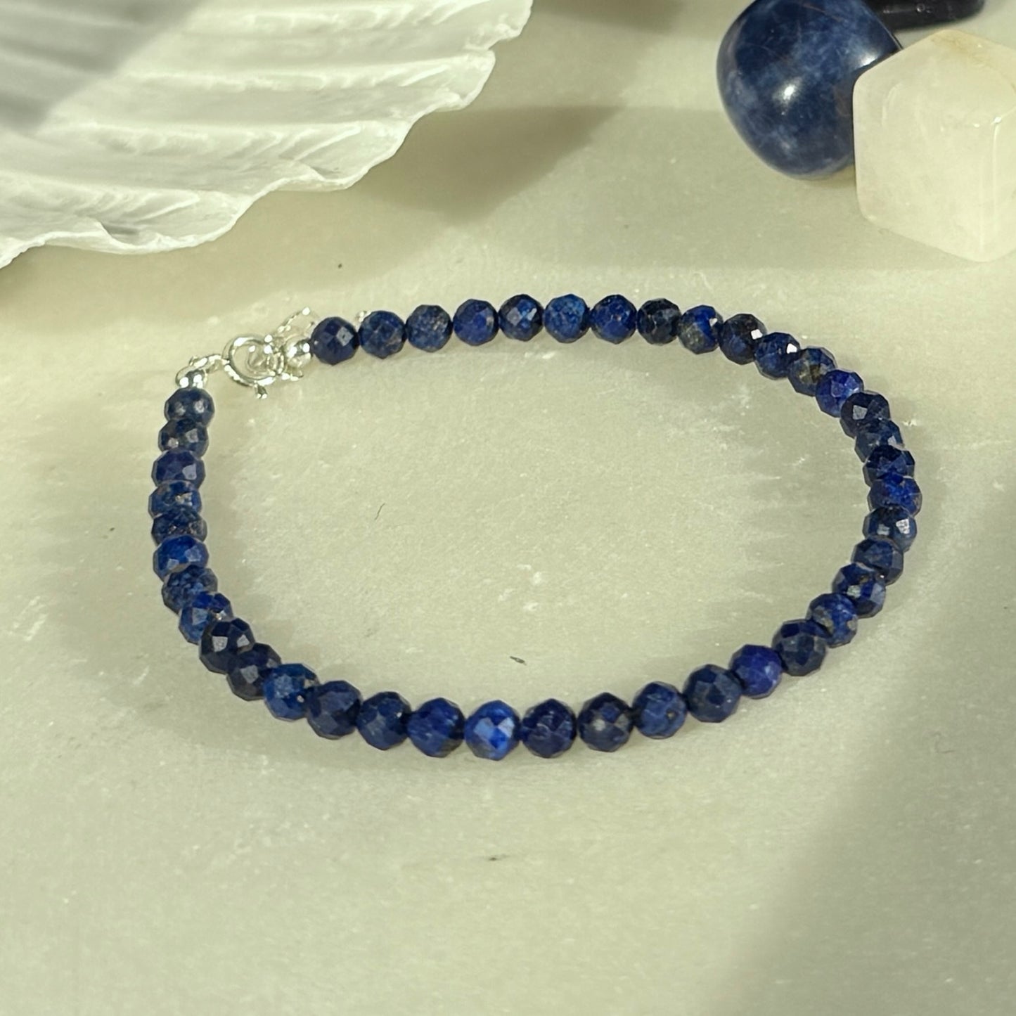 Lapis Lazuli Beaded Bracelet, Silver Bracelet, Birthstone Jewellery