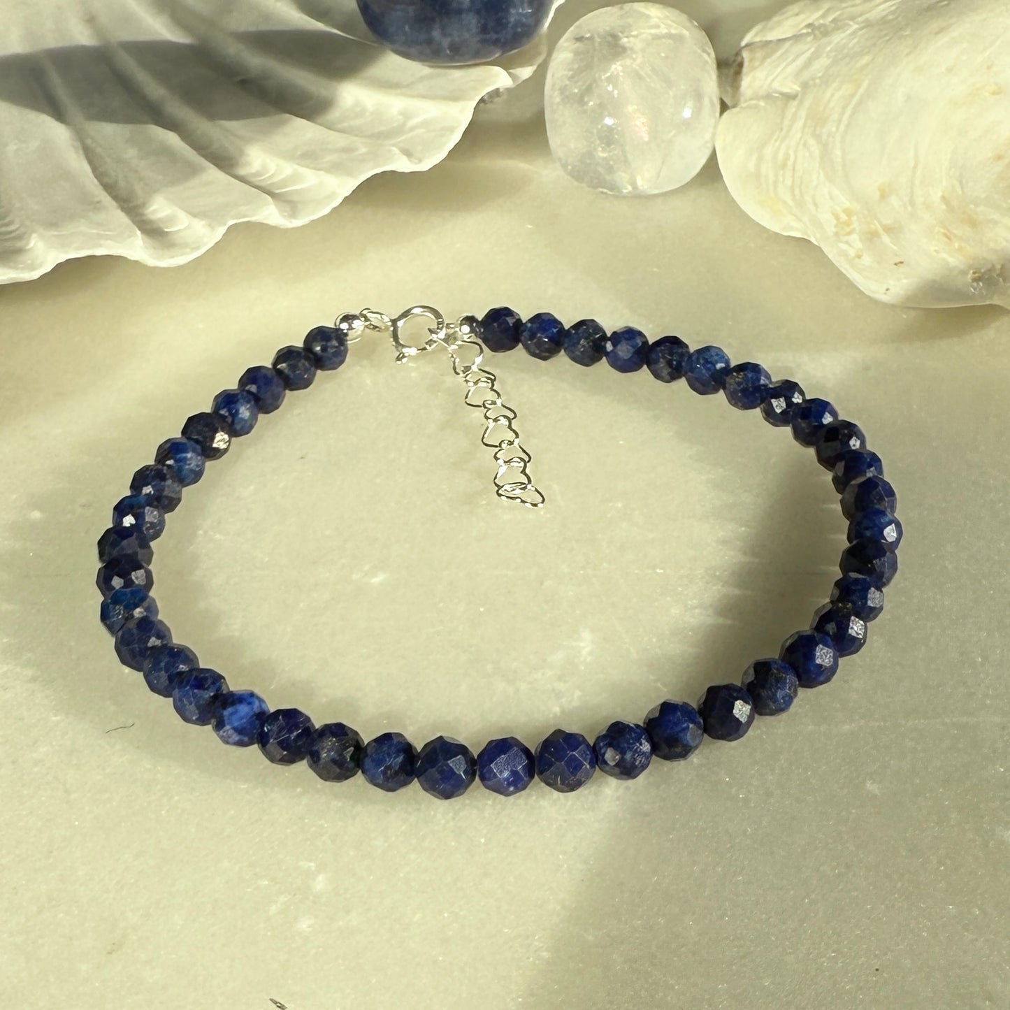 Lapis Lazuli Beaded Bracelet, Silver Bracelet, Birthstone Jewellery