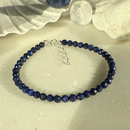 Lapis Lazuli Beaded Bracelet, Silver Bracelet, Birthstone Jewellery