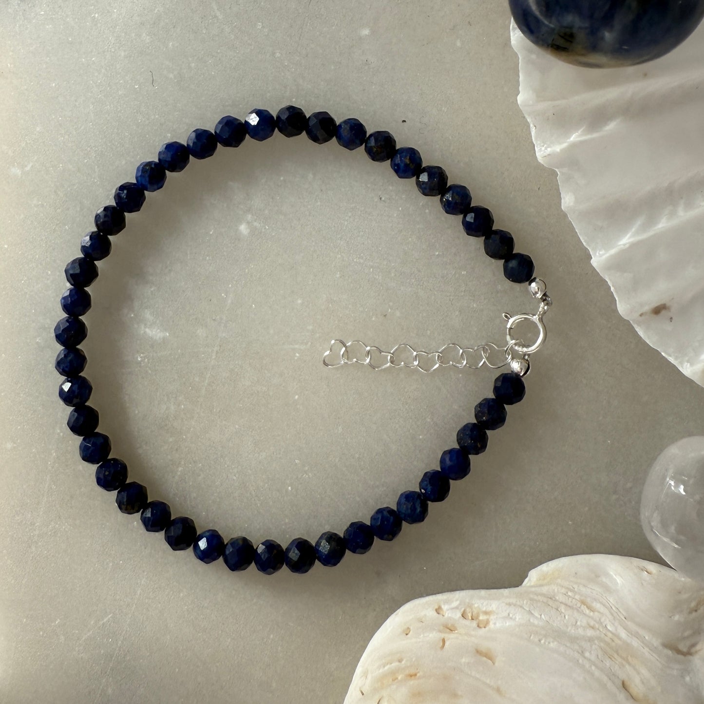 Lapis Lazuli Beaded Bracelet, Silver Bracelet, Birthstone Jewellery
