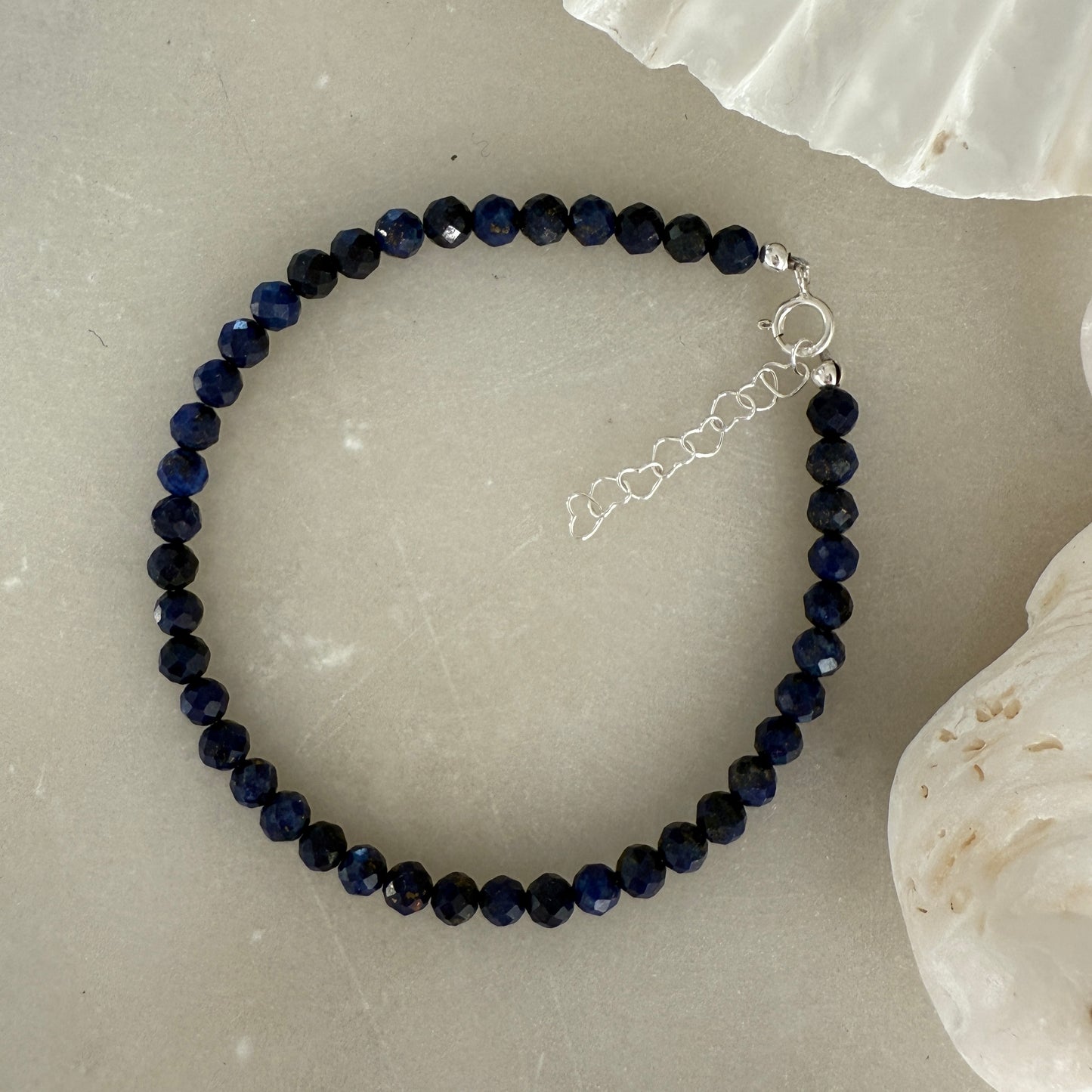 Lapis Lazuli Beaded Bracelet, Silver Bracelet, Birthstone Jewellery