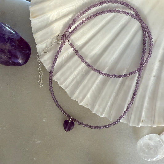 Purple Heart Charm Amethyst Choker Necklace