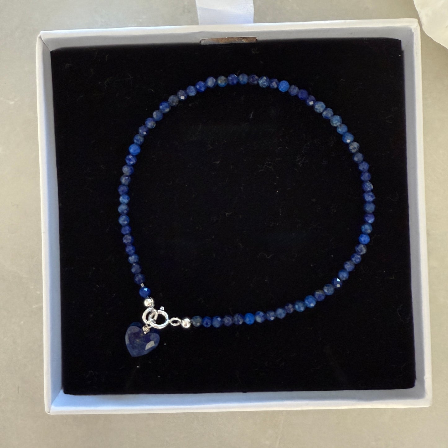 Lapis Lazuli Heart Charm Bracelet, Silver Bracelet, Birthstone Jewellery