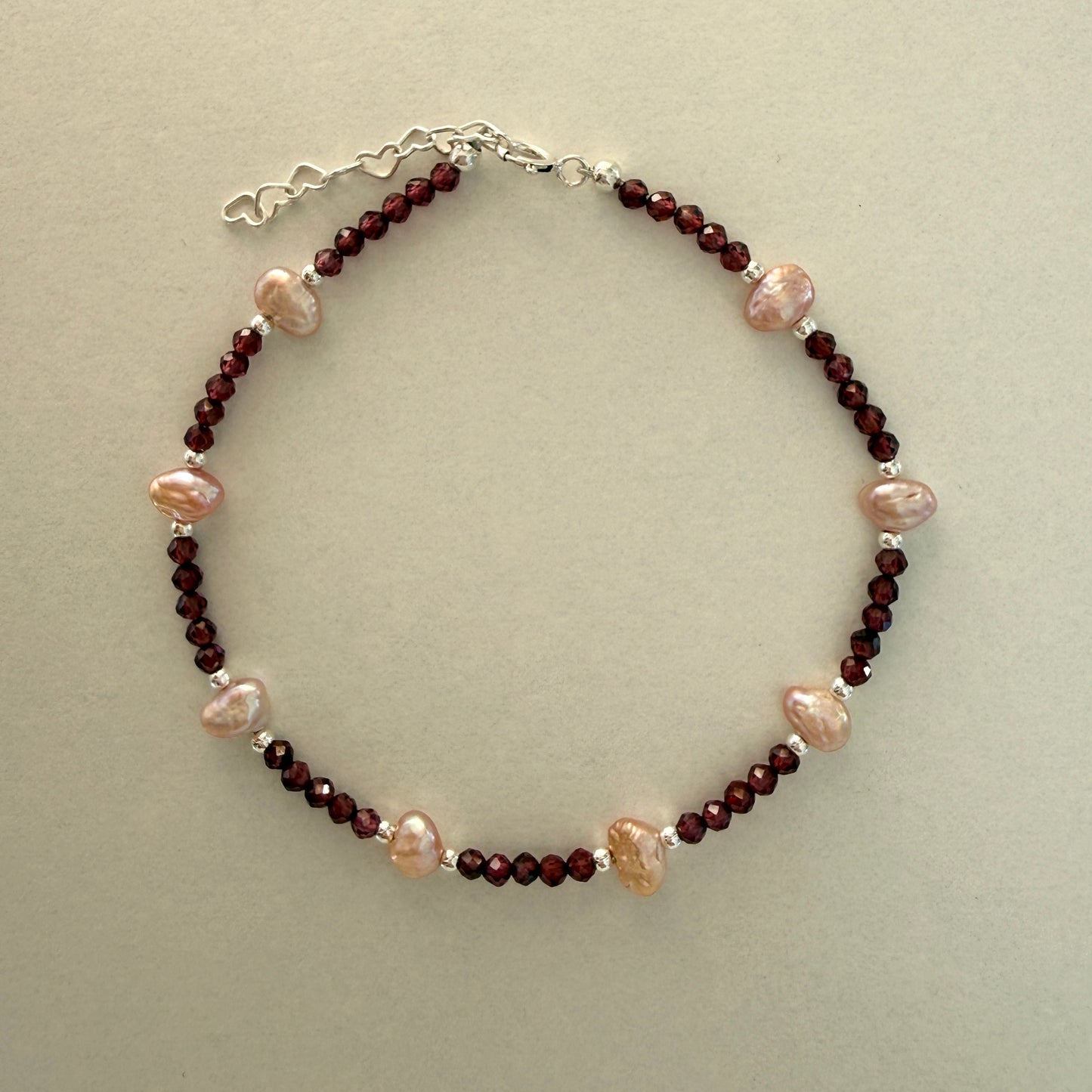 Dainty Garnet Pearl Bracelet, Tiny 2mm Red Beaded January Birthstone Bracelet with Silver Chain, Anniversary Birthday Christmas Gift for Her, Ultra Jewellery
