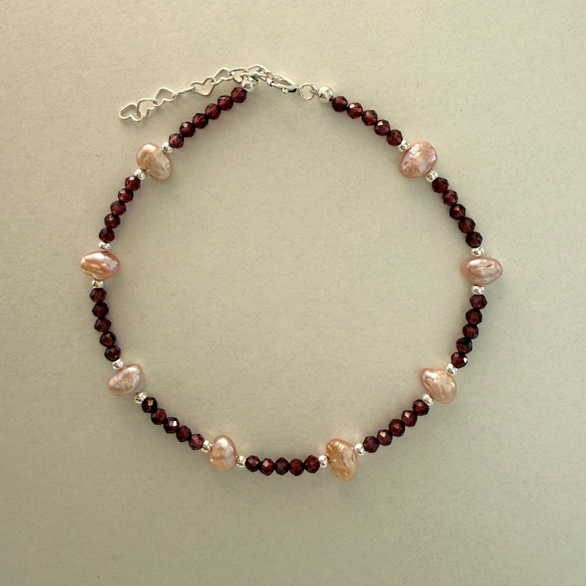 Dainty Garnet Pearl Bracelet, Tiny 2mm Red Beaded January Birthstone Bracelet with Silver Chain, Anniversary Birthday Christmas Gift for Her, Ultra Jewellery