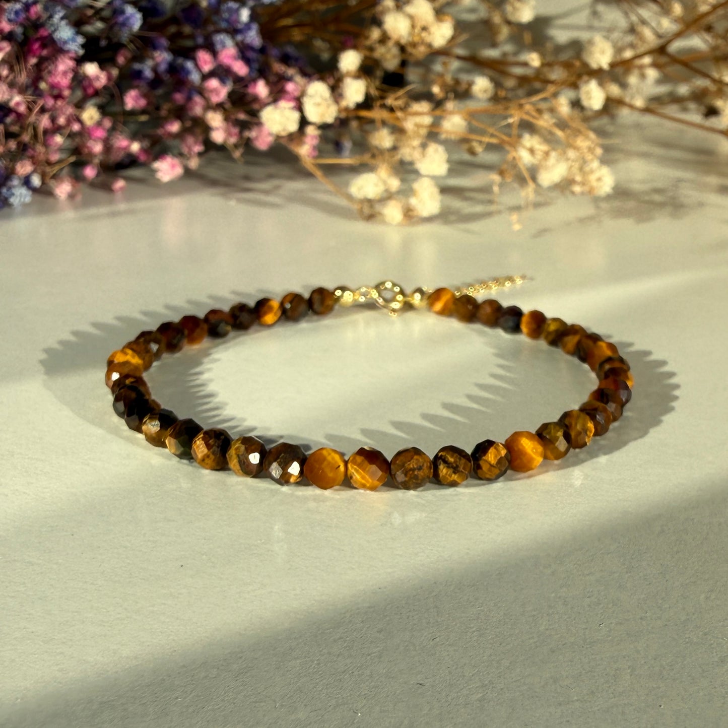 Tigers Eye Gold Bracelet 4mm