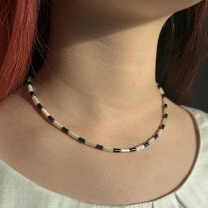 Hematite Mother of Pearl Necklace, Choker, March Birthstone Silver Necklace, Anniversary Birthday Mom Personalized Gift For Her, Ultra Jewellery