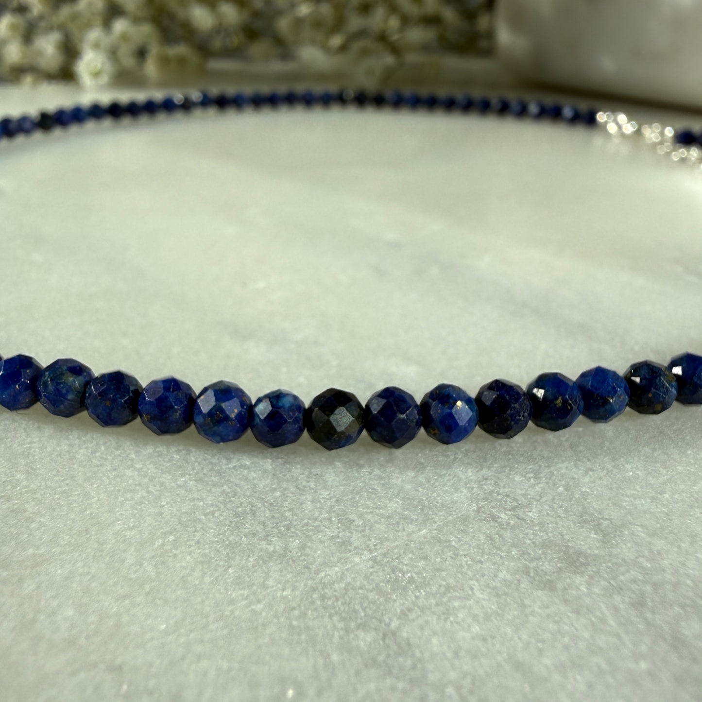 Lapis Lazuli Silver Necklace, 4mm September Birthstone Necklace, Choker, Anniversary Birthday Wedding Christmas Personalized Gift For Her, Ultra Jewellery