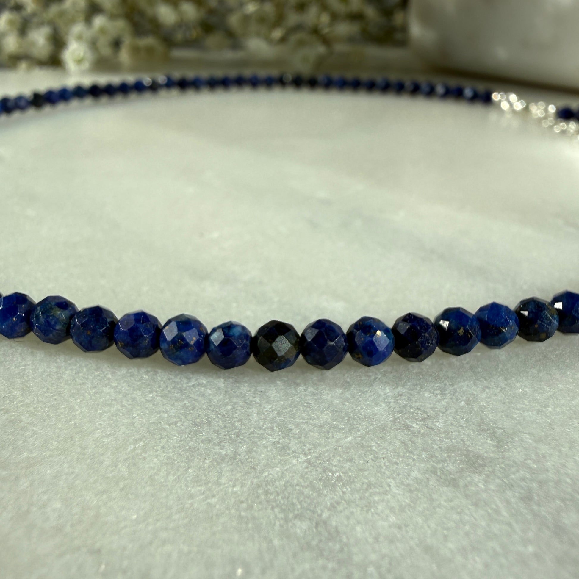 Lapis Lazuli Silver Necklace, 4mm September Birthstone Necklace, Choker, Anniversary Birthday Wedding Christmas Personalized Gift For Her, Ultra Jewellery