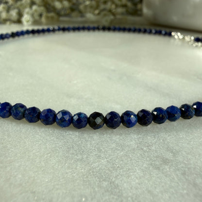Lapis Lazuli Silver Necklace, 4mm September Birthstone Necklace, Choker, Anniversary Birthday Wedding Christmas Personalized Gift For Her, Ultra Jewellery