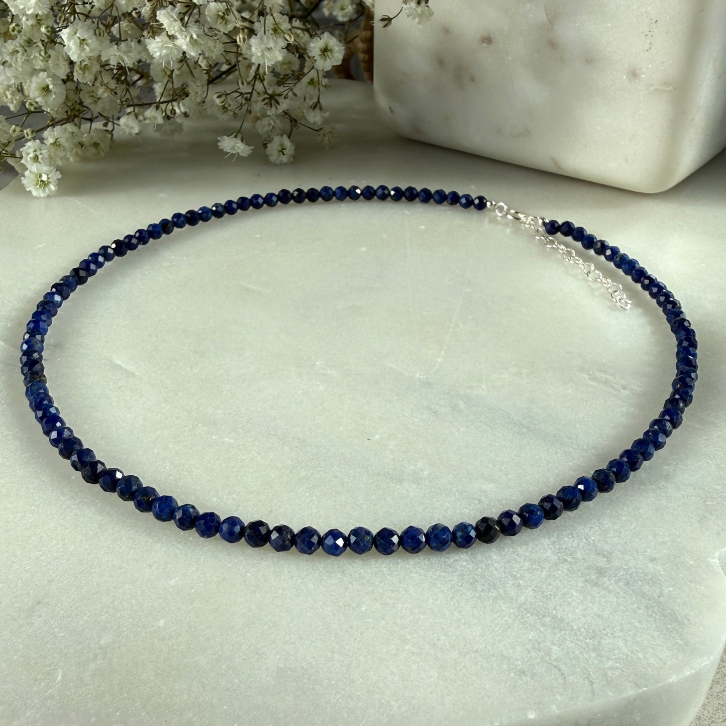 Lapis Lazuli Silver Necklace, 4mm September Birthstone Necklace, Choker, Anniversary Birthday Wedding Christmas Personalized Gift For Her, Ultra Jewellery