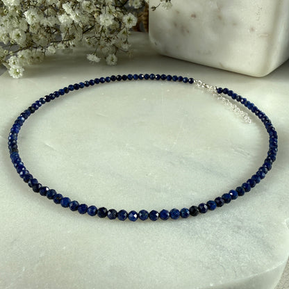 Lapis Lazuli Silver Necklace, 4mm September Birthstone Necklace, Choker, Anniversary Birthday Wedding Christmas Personalized Gift For Her, Ultra Jewellery