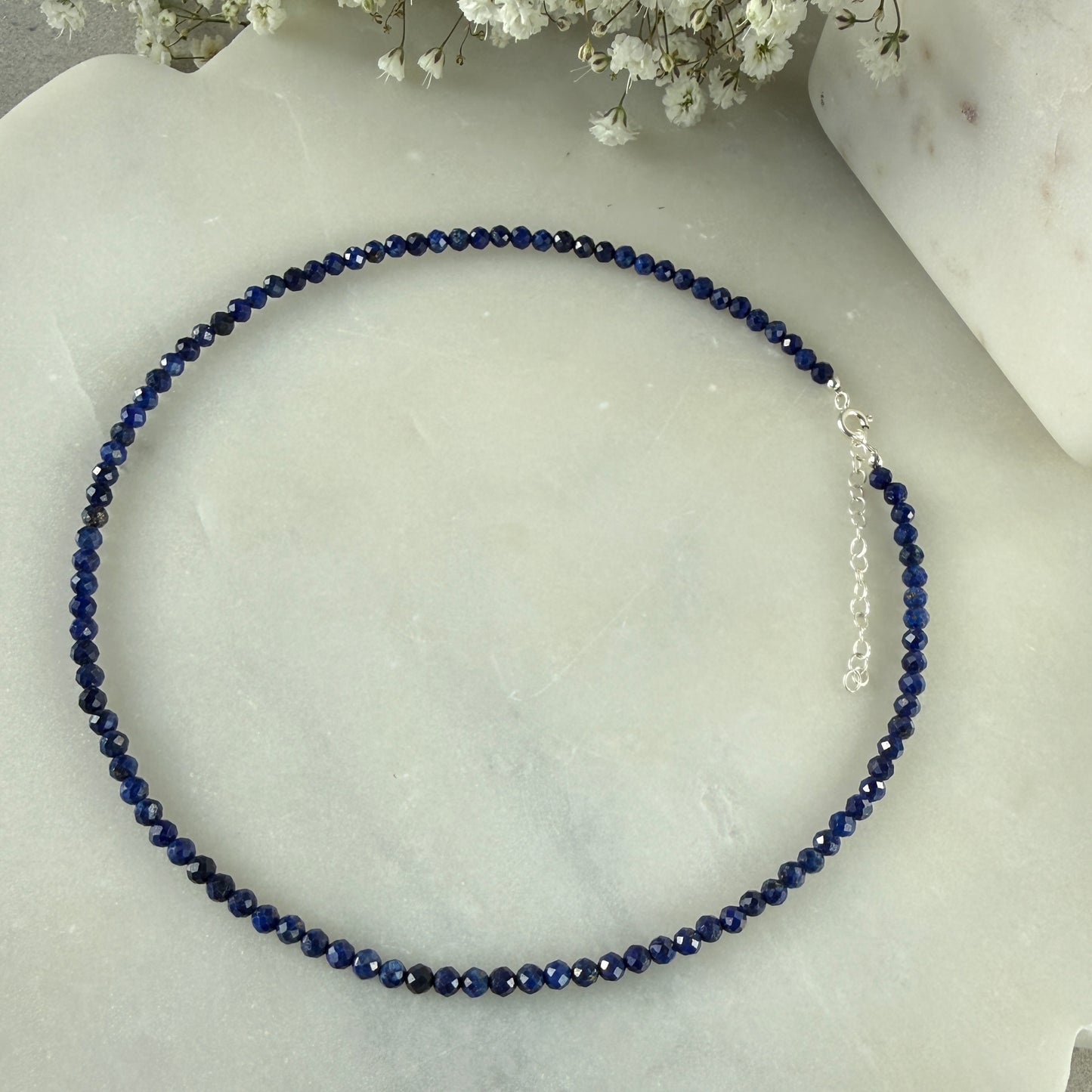 Lapis Lazuli Silver Necklace, 4mm September Birthstone Necklace, Choker, Anniversary Birthday Wedding Christmas Personalized Gift For Her, Ultra Jewellery