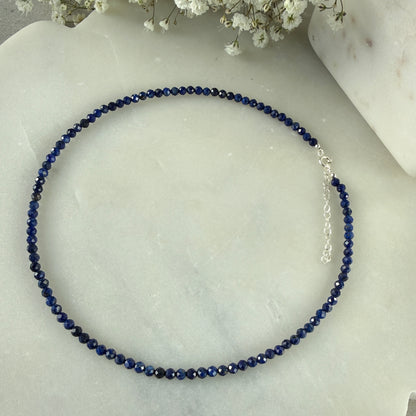 Lapis Lazuli Silver Necklace, 4mm September Birthstone Necklace, Choker, Anniversary Birthday Wedding Christmas Personalized Gift For Her, Ultra Jewellery