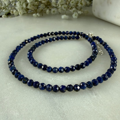 Lapis Lazuli Silver Necklace, 4mm September Birthstone Necklace, Choker, Anniversary Birthday Wedding Christmas Personalized Gift For Her, Ultra Jewellery