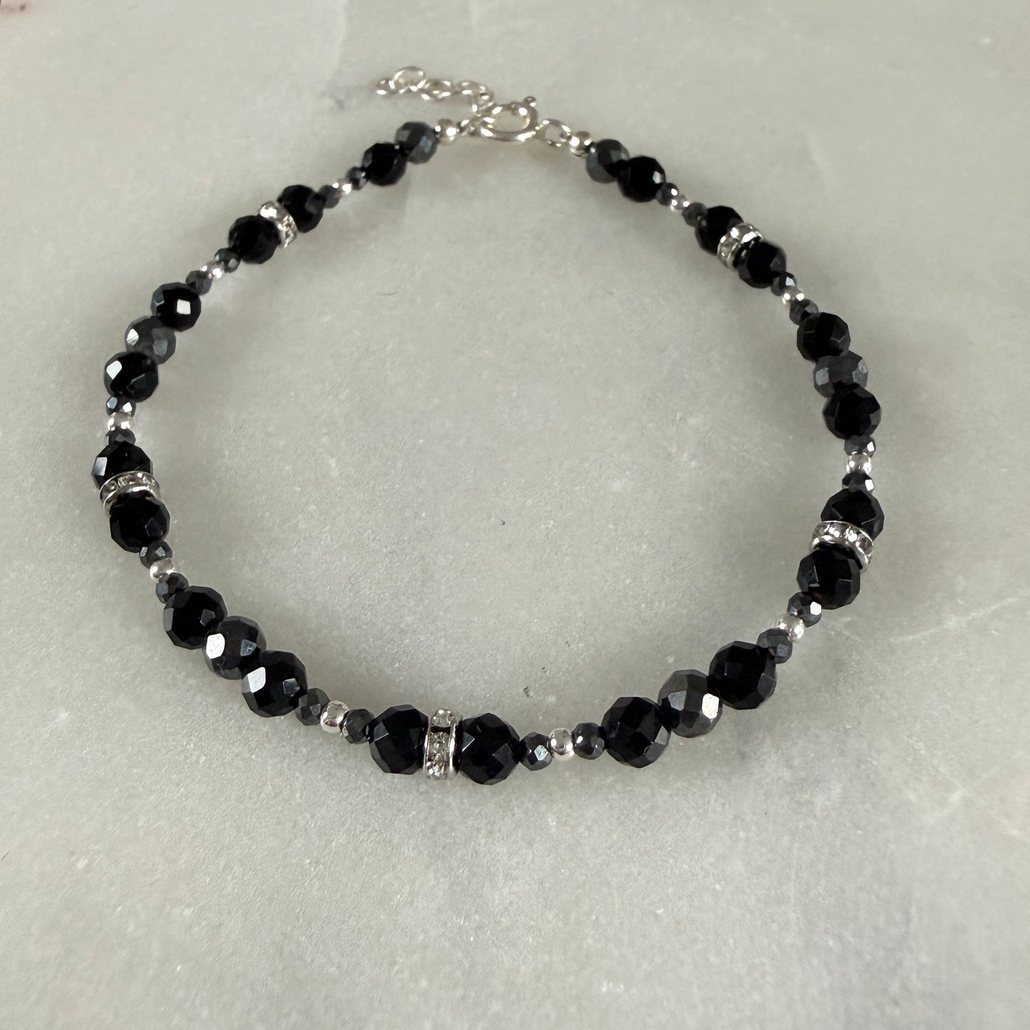 Black Tourmaline Hematite Bracelet, March Birthstone and October Birthstone Silver Bracelet, Anniversary Birthday Christmas Gift For Her, Ultra Jewellery