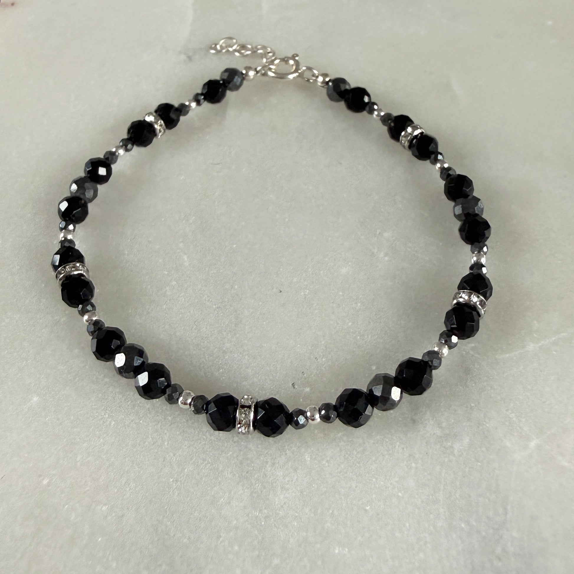 Black Tourmaline Hematite Bracelet, March Birthstone and October Birthstone Silver Bracelet, Anniversary Birthday Christmas Gift For Her, Ultra Jewellery
