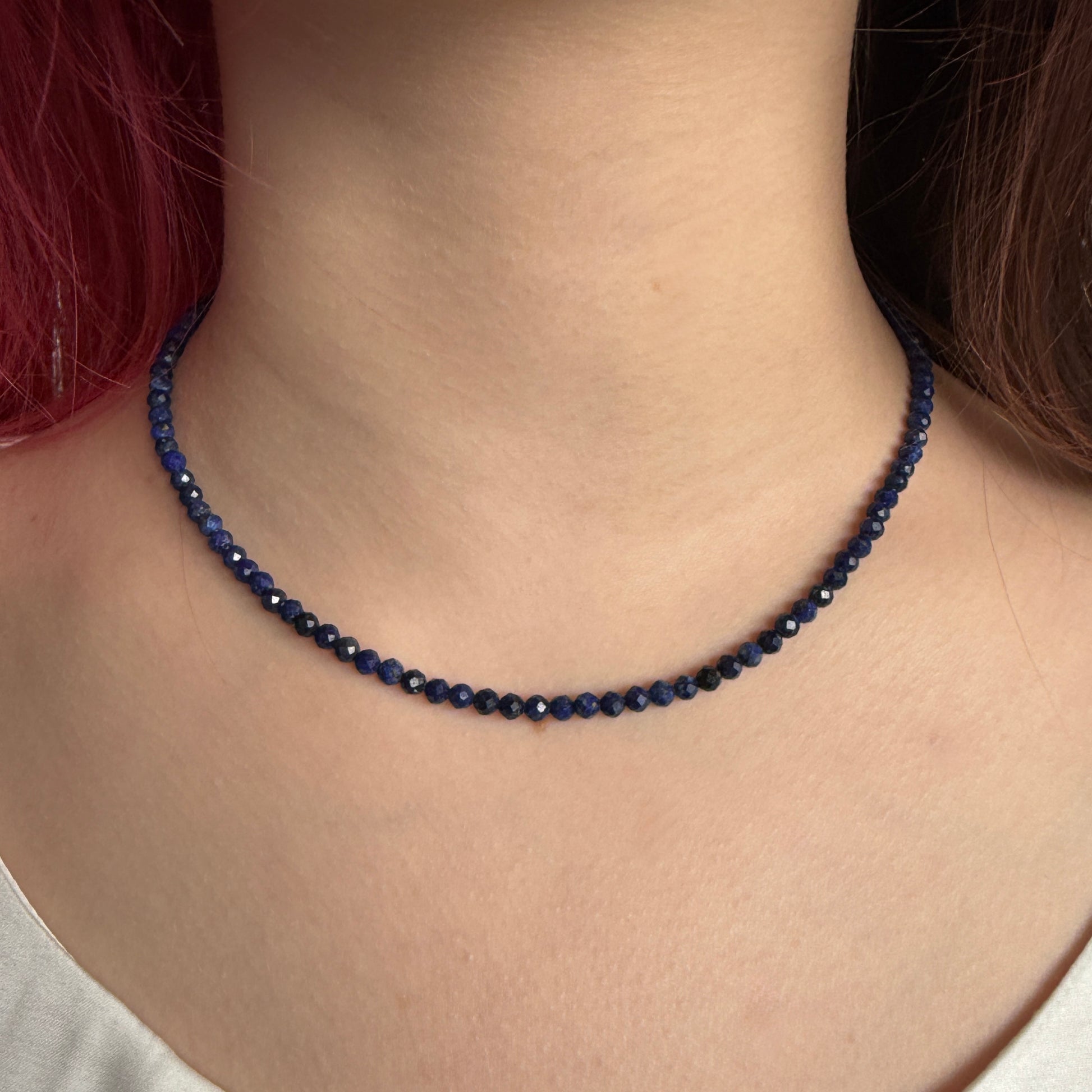 Lapis Lazuli Silver Necklace, 4mm September Birthstone Necklace, Choker, Anniversary Birthday Wedding Christmas Personalized Gift For Her, Ultra Jewellery