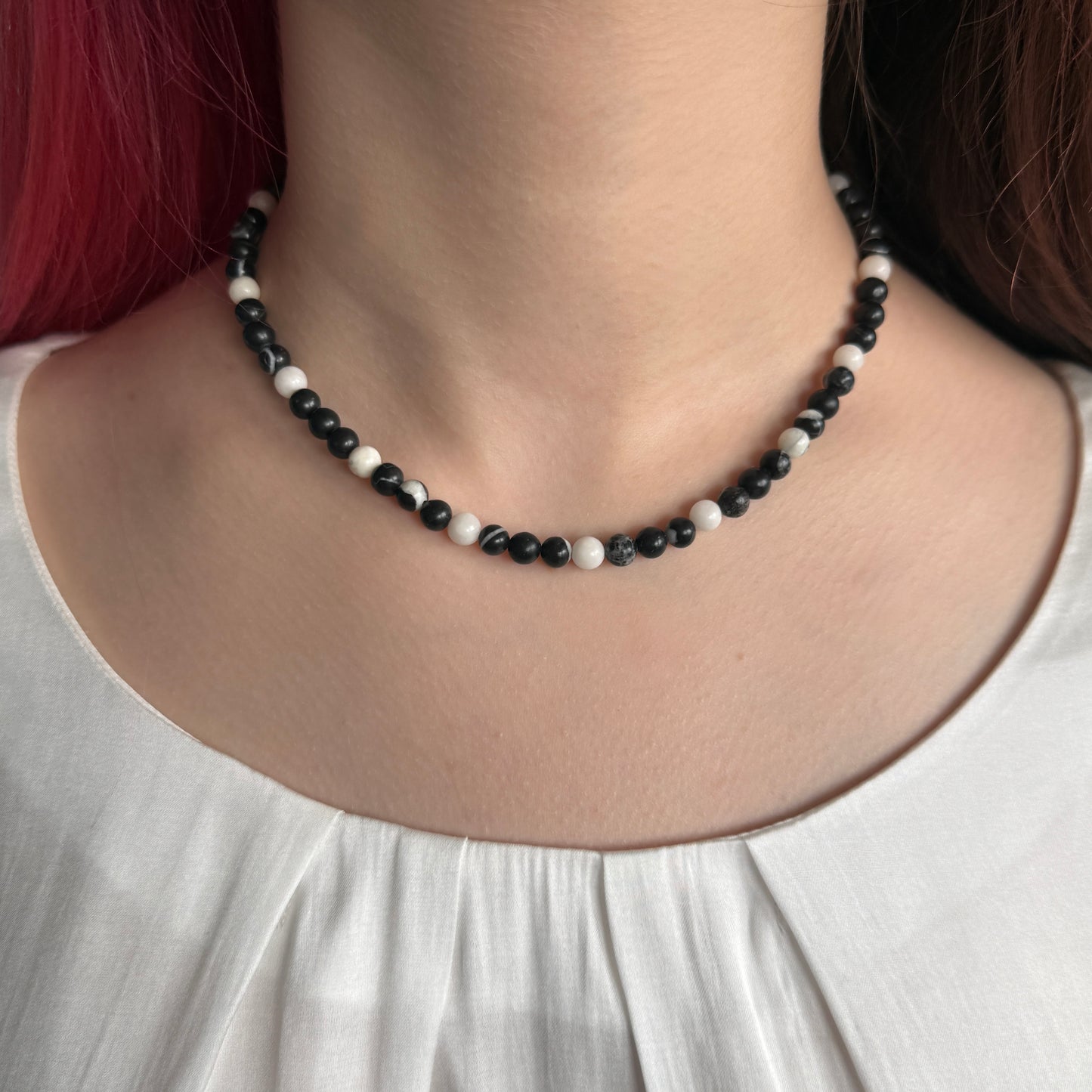 Black Zebra Jasper Necklace, February March Birthstone Necklace, Choker, Silver necklace, Anniversary Birthday Personalized Gift For Her, Ultra Jewellery