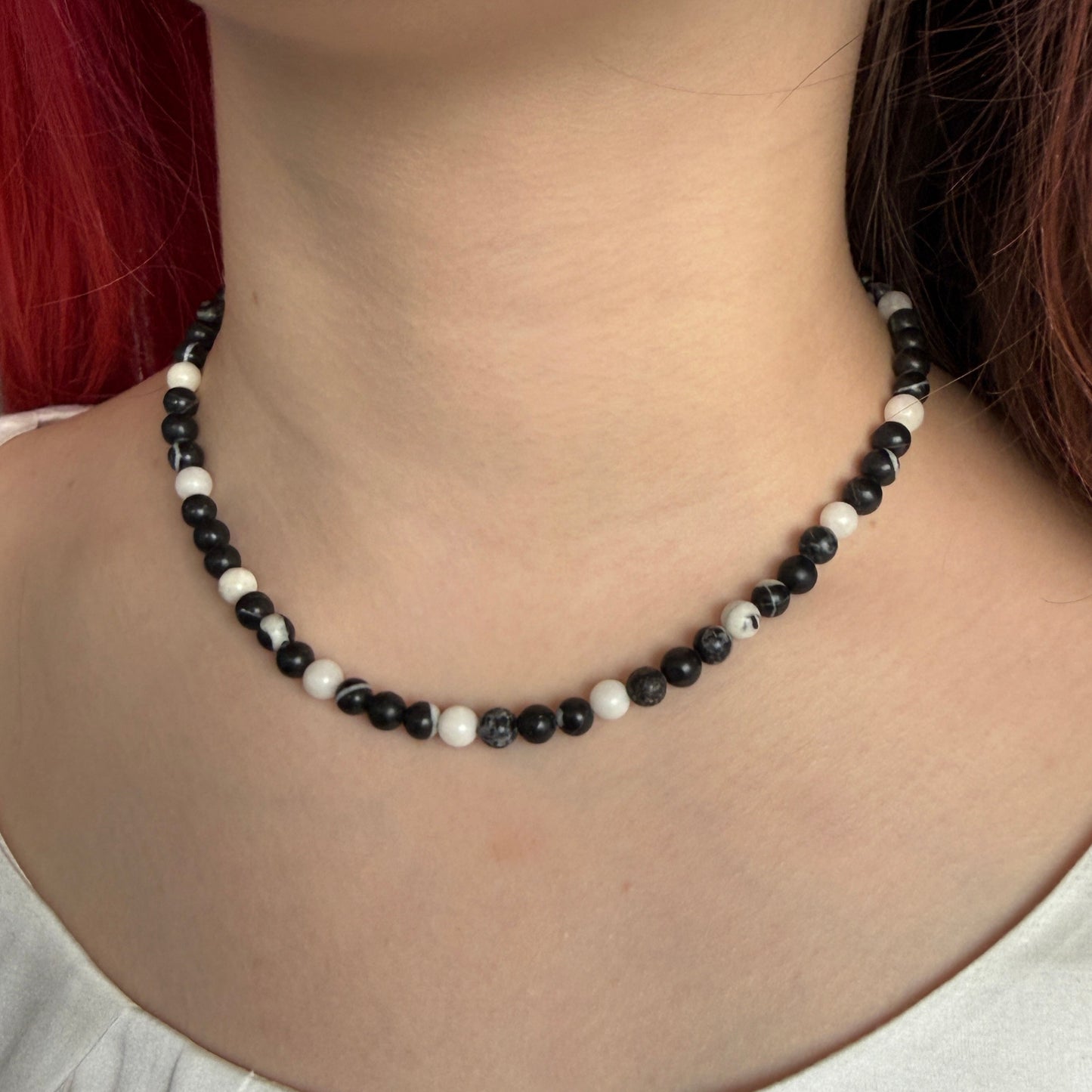 Black Zebra Jasper Necklace, February March Birthstone Necklace, Choker, Silver necklace, Anniversary Birthday Personalized Gift For Her, Ultra Jewellery