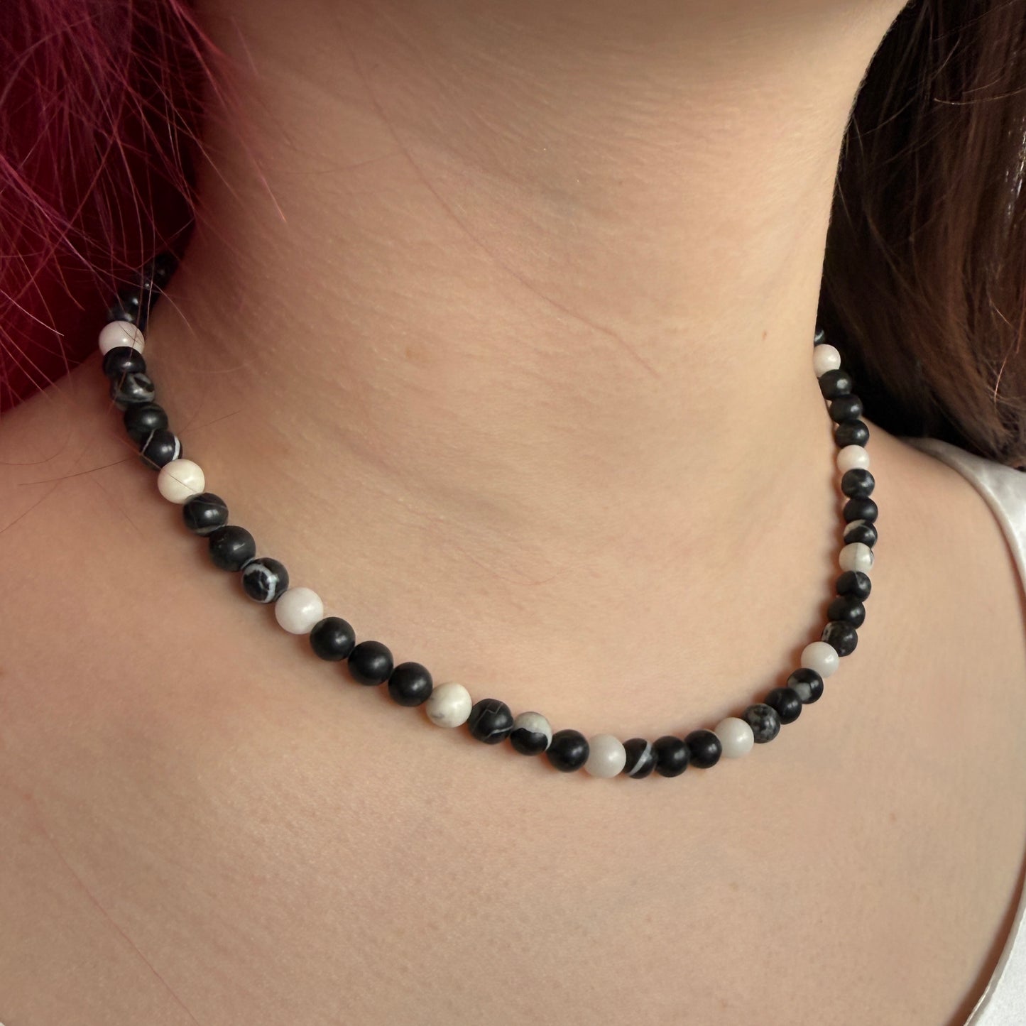 Black Zebra Jasper Necklace, February March Birthstone Necklace, Choker, Silver necklace, Anniversary Birthday Personalized Gift For Her, Ultra Jewellery