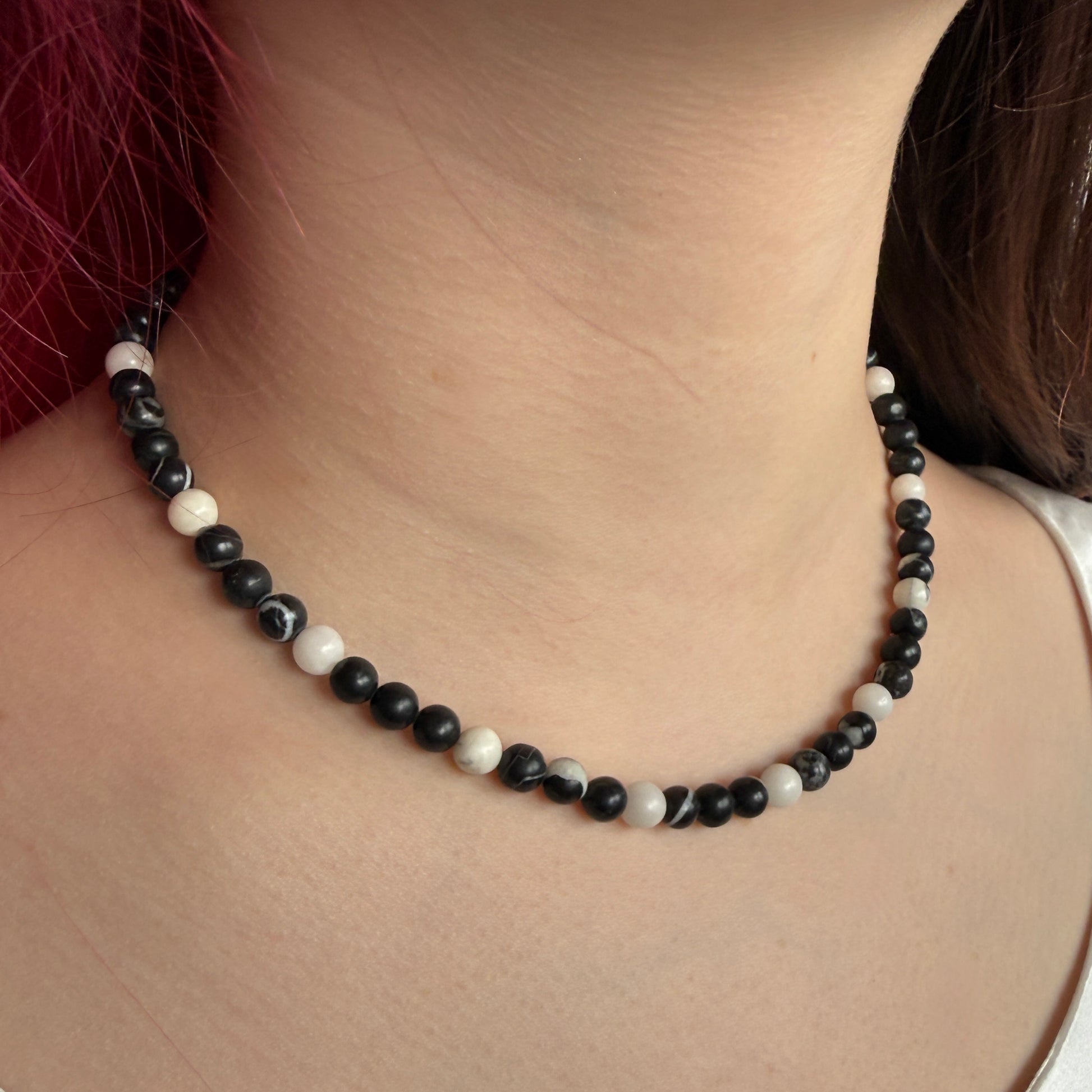 Black Zebra Jasper Necklace, February March Birthstone Necklace, Choker, Silver necklace, Anniversary Birthday Personalized Gift For Her, Ultra Jewellery