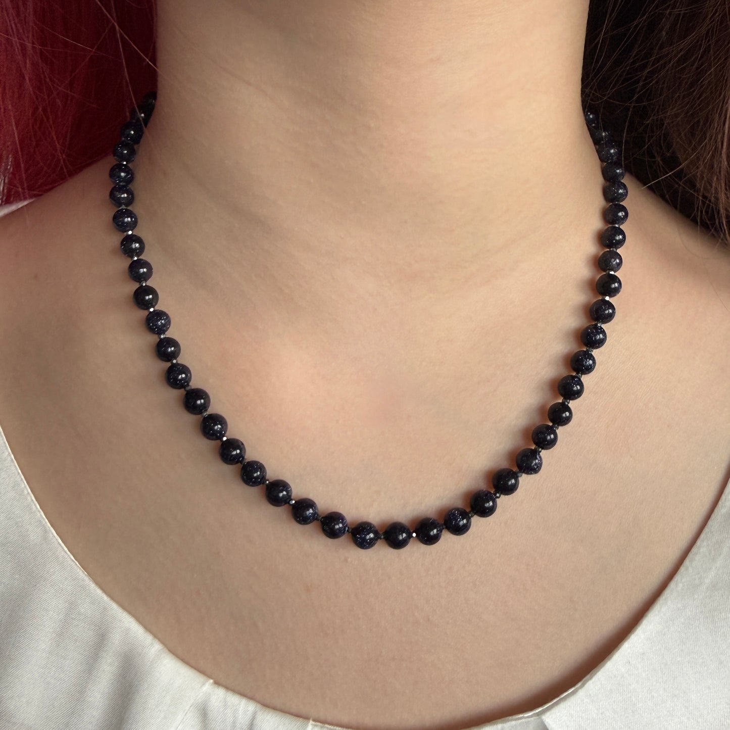 Goldstone Hematite Necklace, 6mm March Birthstone Silver Necklace, Choker 16-18in, Mothers Day Anniversary Birthday Christmas Gift For Her, Ultra Jewellery