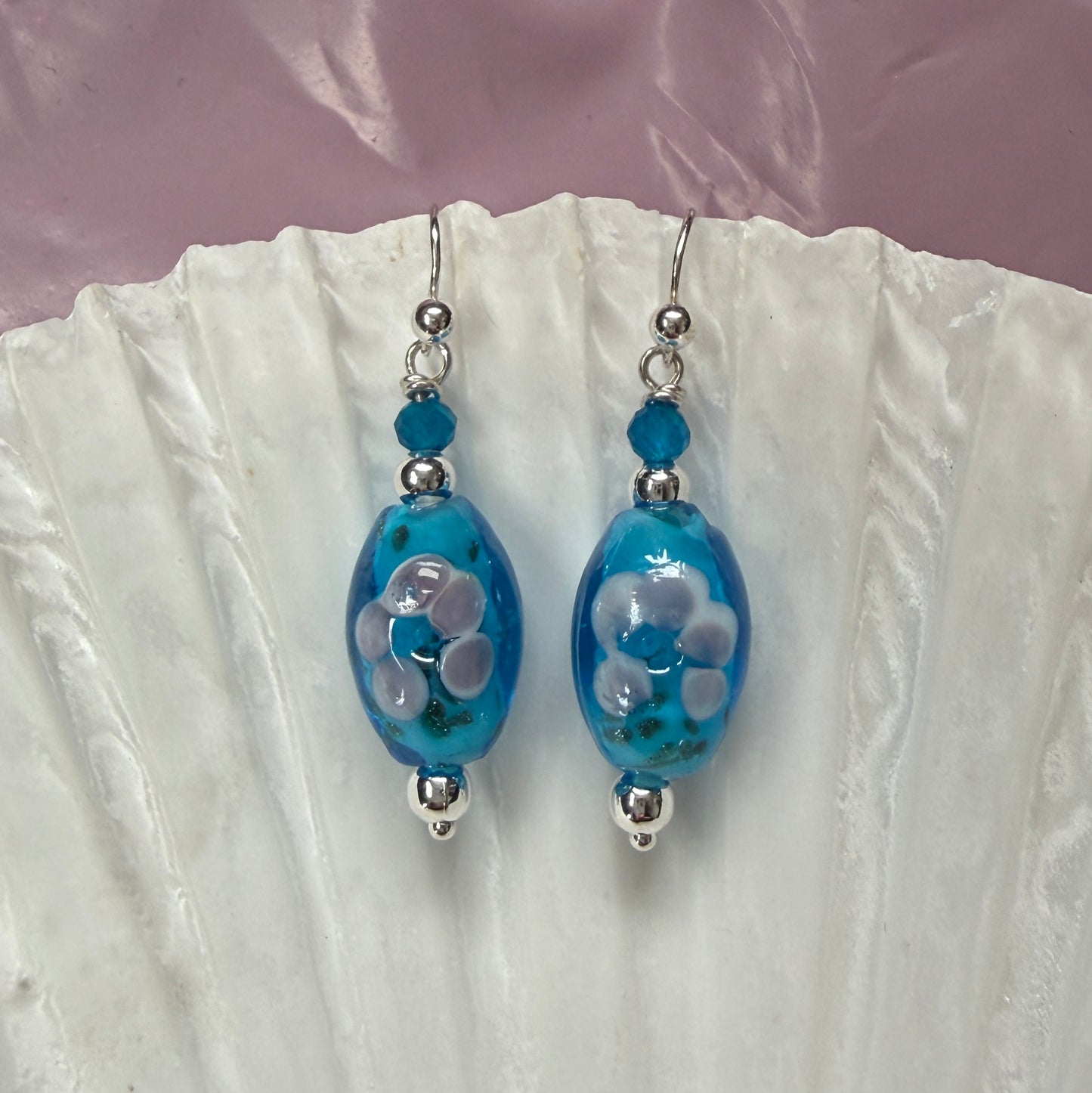 Blue Lampwork Glass Earrings, Apatite Silver Earrings, March Birthstone, Anniversary Gift, Birthday Mothers Day Personalized Gift For Her, Ultra Jewellery