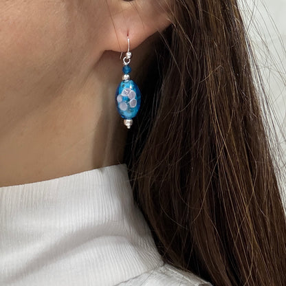Blue Lampwork Glass Earrings, Apatite Silver Earrings, March Birthstone, Anniversary Gift, Birthday Mothers Day Personalized Gift For Her, Ultra Jewellery