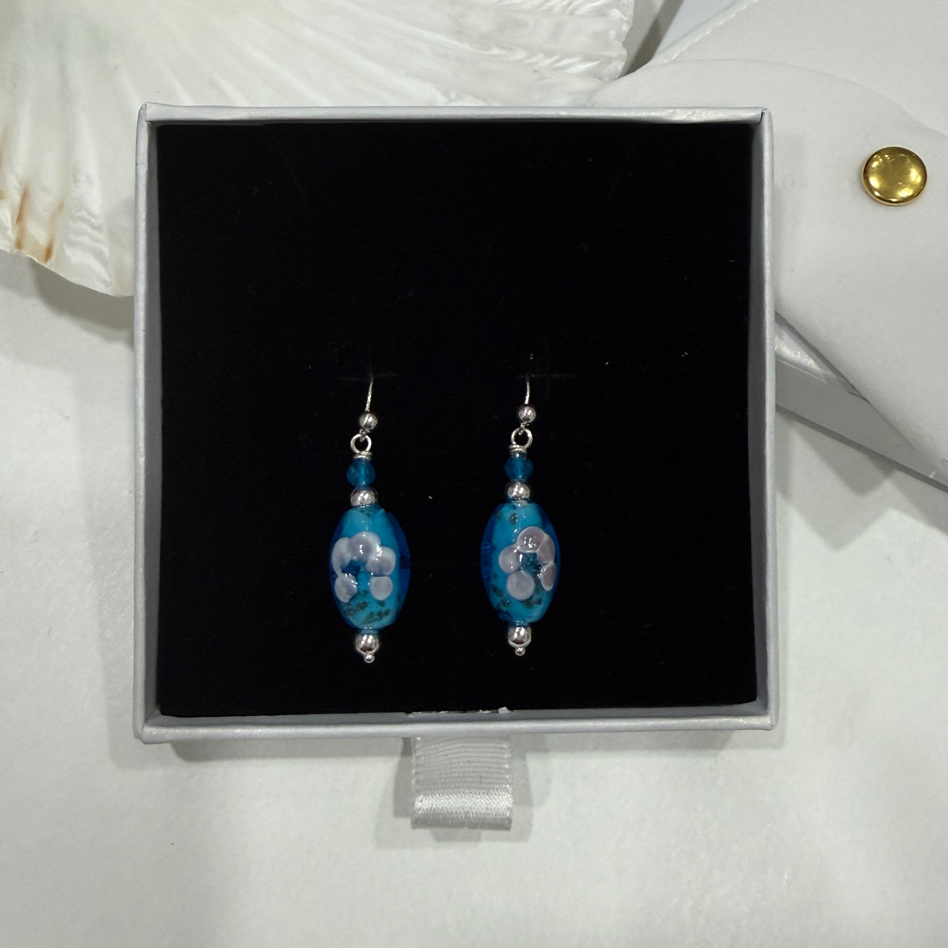 Blue Lampwork Glass Earrings, Apatite Silver Earrings, March Birthstone, Anniversary Gift, Birthday Mothers Day Personalized Gift For Her, Ultra Jewellery