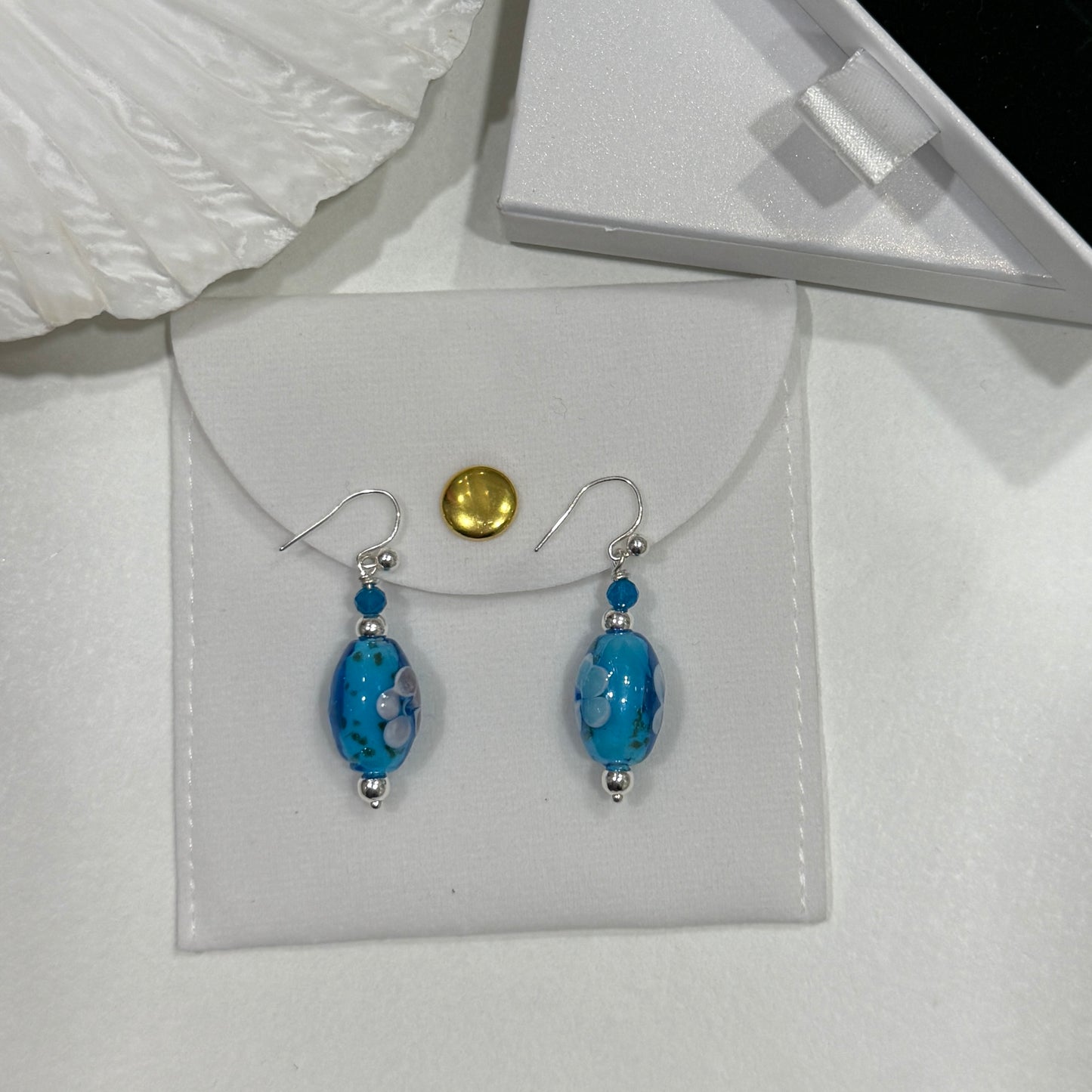 Blue Lampwork Glass Earrings, Apatite Silver Earrings, March Birthstone, Anniversary Gift, Birthday Mothers Day Personalized Gift For Her, Ultra Jewellery