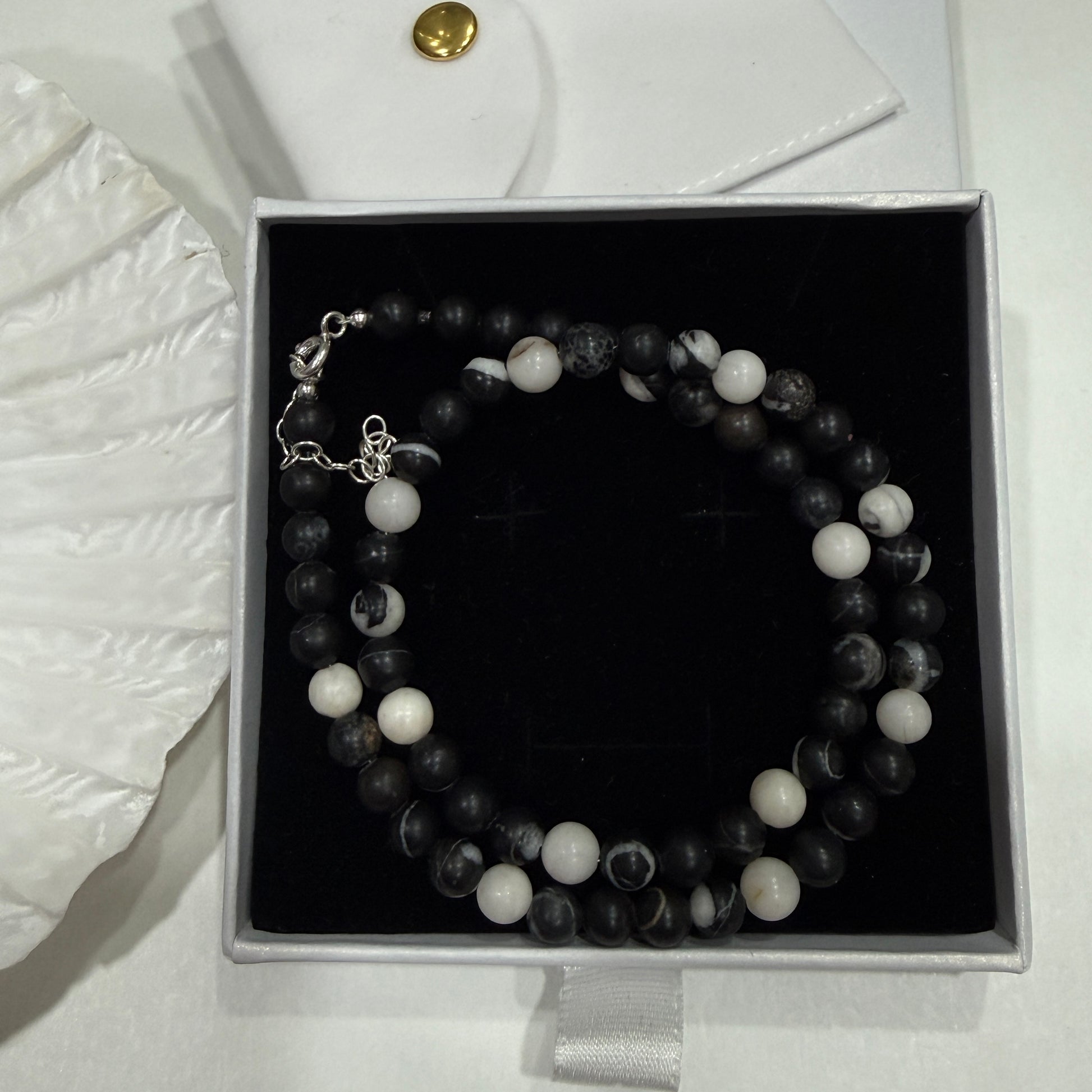 Black Zebra Jasper Necklace, February March Birthstone Necklace, Choker, Silver necklace, Anniversary Birthday Personalized Gift For Her, Ultra Jewellery