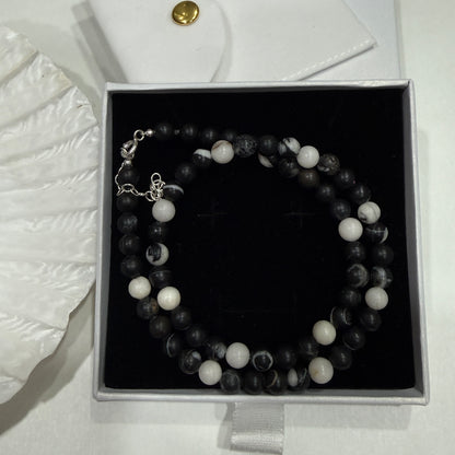 Black Zebra Jasper Necklace, February March Birthstone Necklace, Choker, Silver necklace, Anniversary Birthday Personalized Gift For Her, Ultra Jewellery