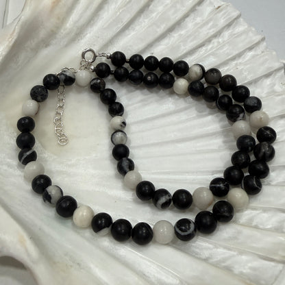 Black Zebra Jasper Necklace, February March Birthstone Necklace, Choker, Silver necklace, Anniversary Birthday Personalized Gift For Her, Ultra Jewellery