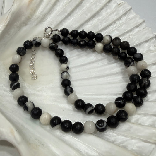 Black Zebra Jasper Necklace, February March Birthstone Necklace, Choker, Silver necklace, Anniversary Birthday Personalized Gift For Her, Ultra Jewellery