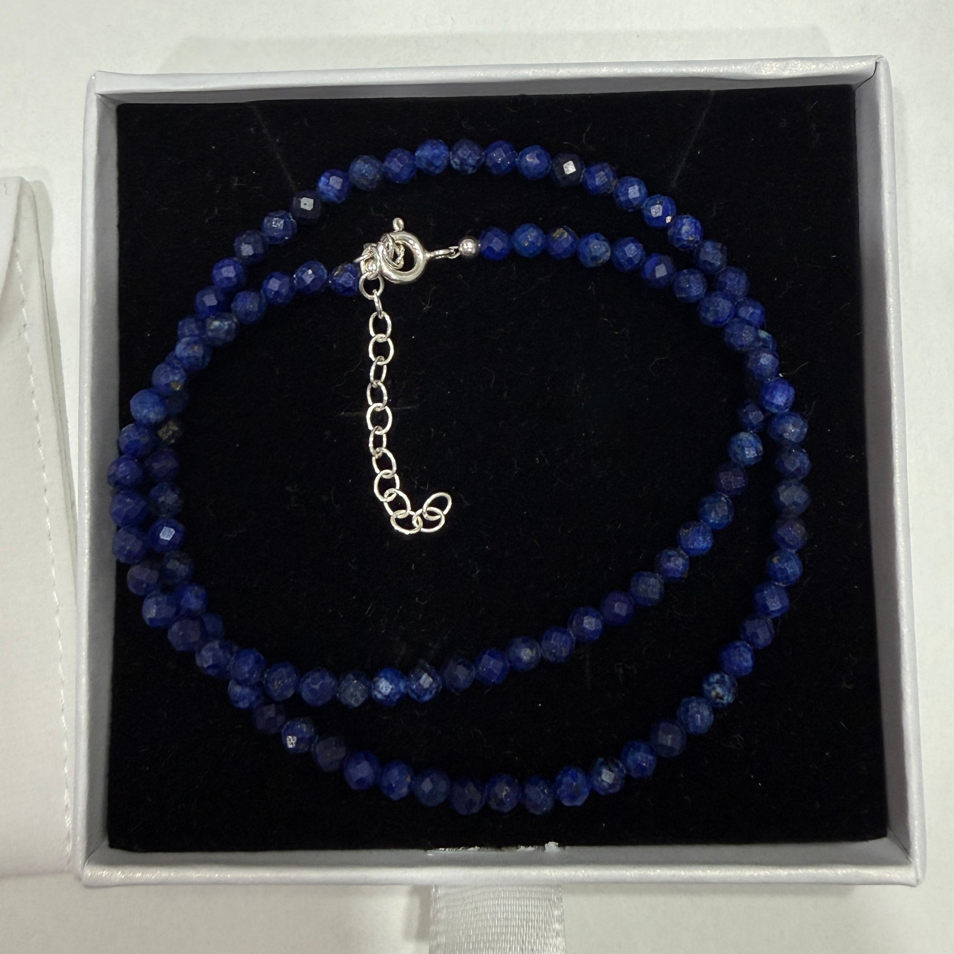 Lapis Lazuli Silver Necklace, 4mm September Birthstone Necklace, Choker, Anniversary Birthday Wedding Christmas Personalized Gift For Her, Ultra Jewellery