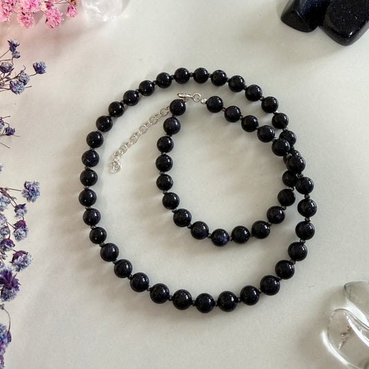 Goldstone Hematite Necklace, 6mm March Birthstone Silver Necklace, Choker 16-18in, Mothers Day Anniversary Birthday Christmas Gift For Her, Ultra Jewellery