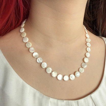 Mother of Pearl Necklace, June Birthstone Beaded Silver Necklace, Mothers Day Anniversary Birthday Christmas Personalized Gift For Her, Ultra Jewellery