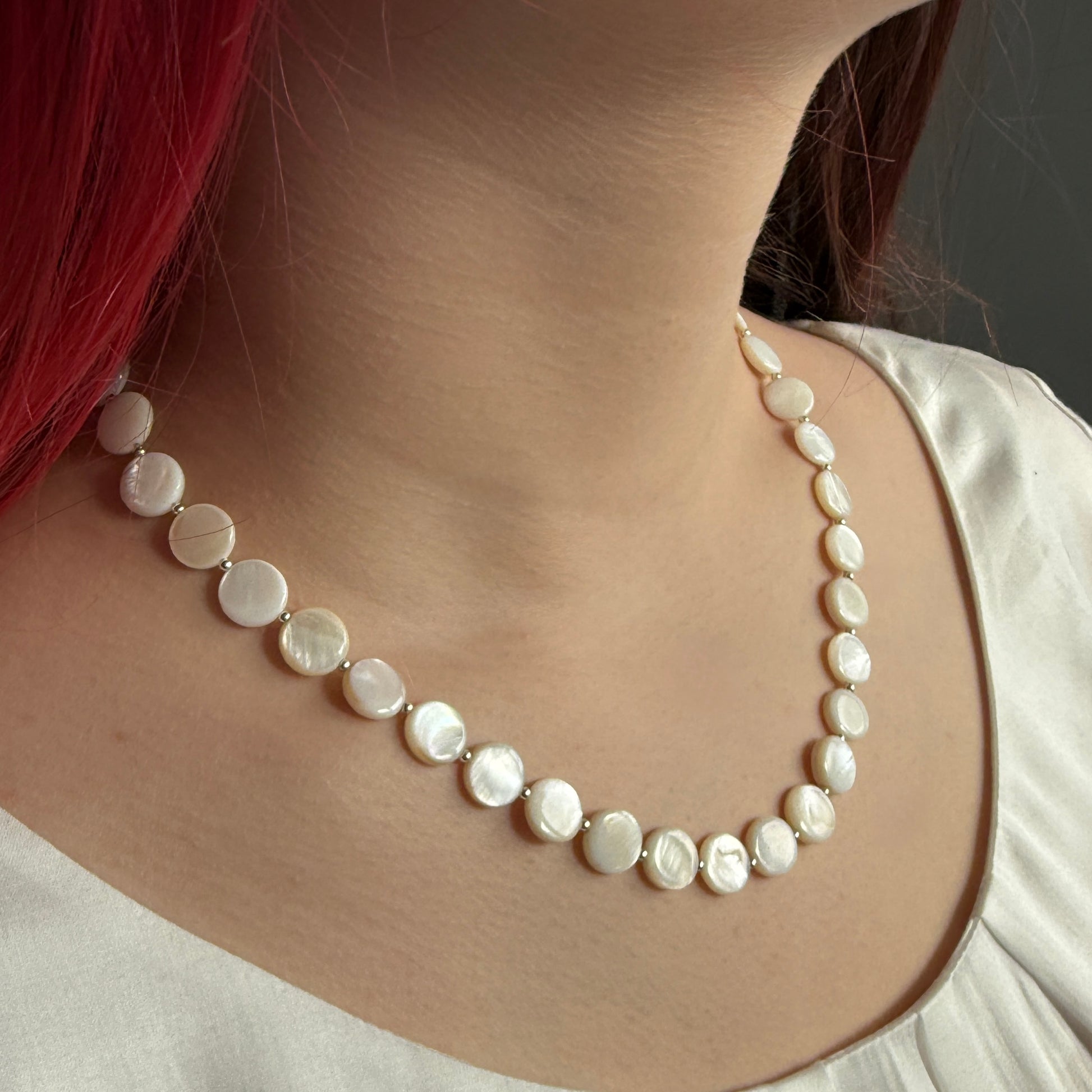 Mother of Pearl Necklace, June Birthstone Beaded Silver Necklace, Mothers Day Anniversary Birthday Christmas Personalized Gift For Her, Ultra Jewellery