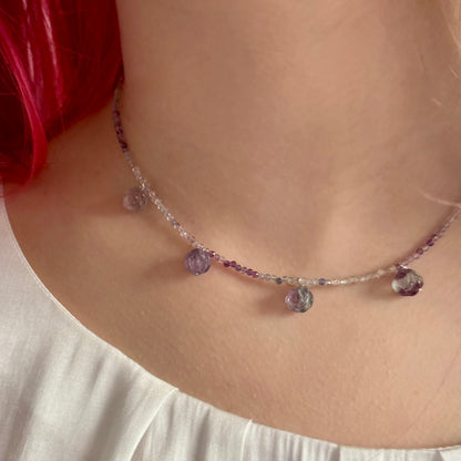 Rose Charm Necklace, 2mm Fluorite February Birthstone Silver Necklace, Choker, Anniversary Gift, Birthday Personalized Gift For Her, Ultra Jewellery