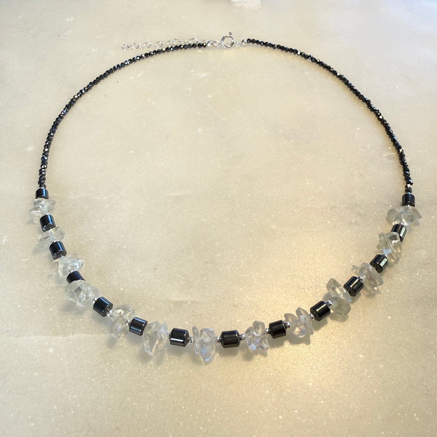 Hematite Rock Crystal Necklace, Quartz Minimalist 2mm Silver Necklace, Choker, Mothers Day Anniversary Birthday Personalized Gift for Her, Ultra Jewellery