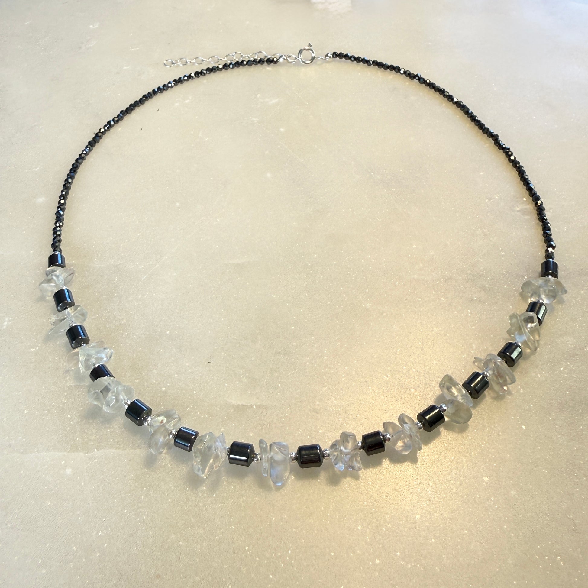 Hematite Rock Crystal Necklace, Quartz Minimalist 2mm Silver Necklace, Choker, Mothers Day Anniversary Birthday Personalized Gift for Her, Ultra Jewellery