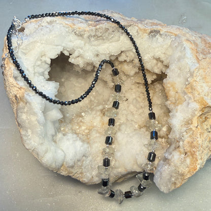 Hematite Rock Crystal Necklace, Quartz Minimalist 2mm Silver Necklace, Choker, Mothers Day Anniversary Birthday Personalized Gift for Her, Ultra Jewellery