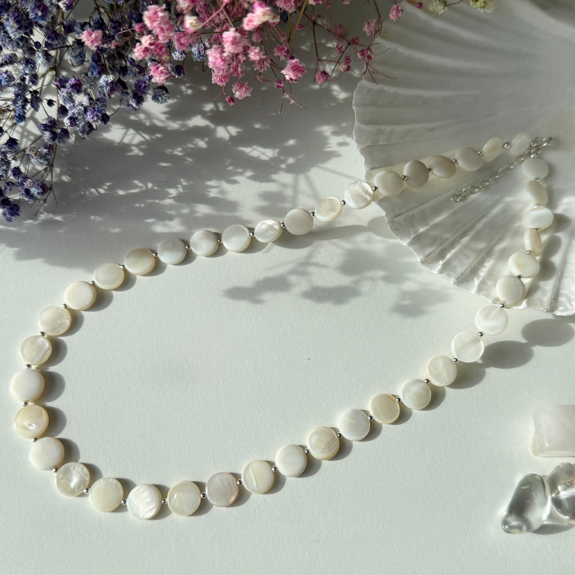 Mother of Pearl Necklace, June Birthstone Beaded Silver Necklace, Mothers Day Anniversary Birthday Christmas Personalized Gift For Her, Ultra Jewellery