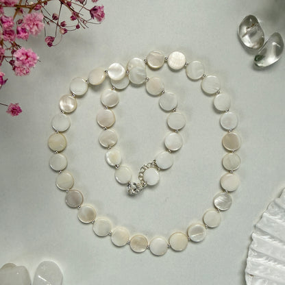 Mother of Pearl Necklace, June Birthstone Beaded Silver Necklace, Mothers Day Anniversary Birthday Christmas Personalized Gift For Her, Ultra Jewellery