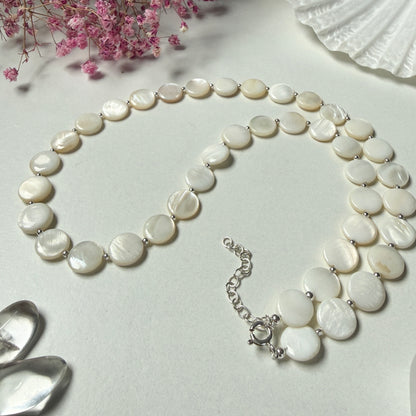 Mother of Pearl Necklace, June Birthstone Beaded Silver Necklace, Mothers Day Anniversary Birthday Christmas Personalized Gift For Her, Ultra Jewellery