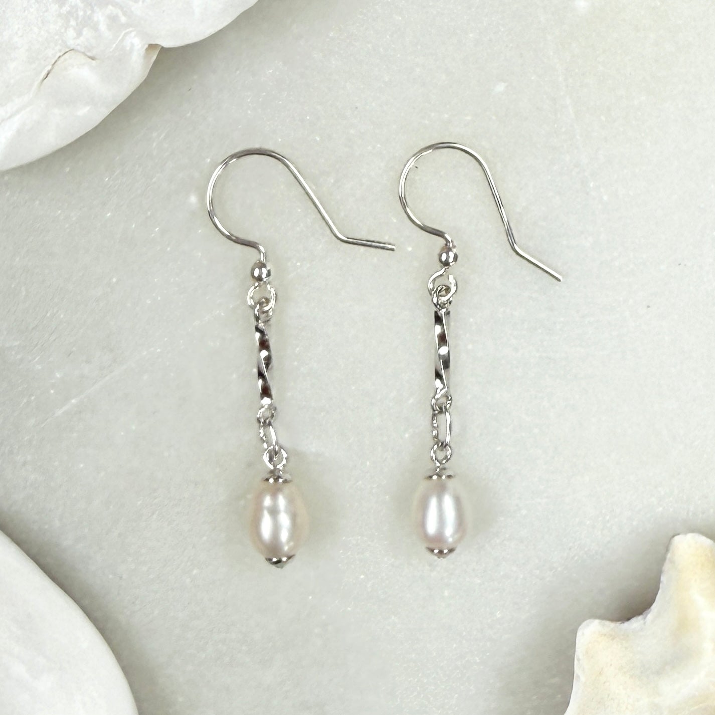 Freshwater Pearl Long Drop Earrings: Sterling Silver Bridal Jewelry