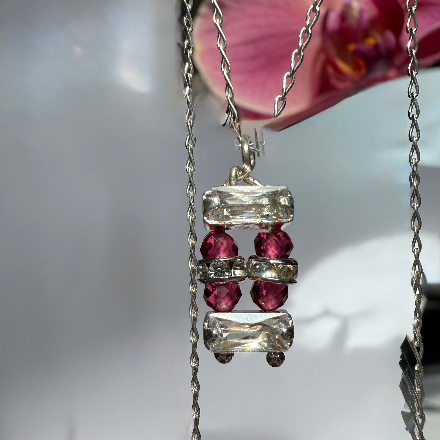 Red Jade Charm Necklace, Minimalist Silver Pendant Chain Choker Necklace