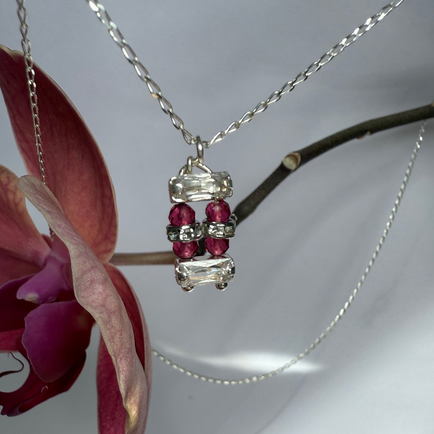 Red Jade Charm Necklace, Minimalist Silver Pendant Chain Choker Necklace