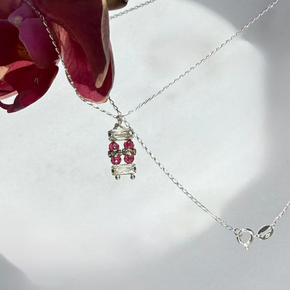 Red Jade Charm Necklace, Minimalist Silver Pendant Chain Choker Necklace